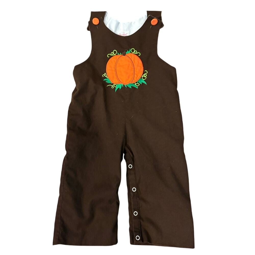 Smocked or‎ Not Pumpkin Jon Jon 18M Brown Appliqué Fall Thanksgiving Outfit